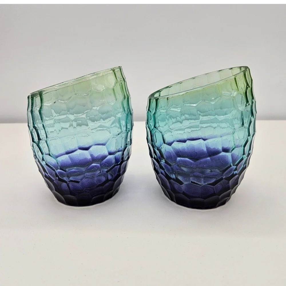 Yankee Candle Retired Candle Holders Purple Teal Green Slanted Rim Honeycomb
